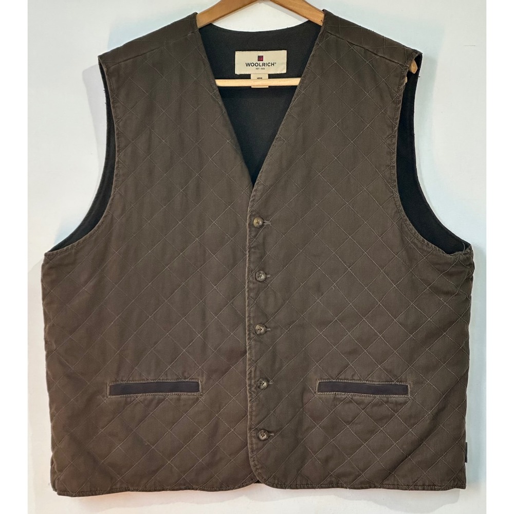 Woolrich Quilted Fleece Lined Cinch Back Vest Mens XL Brown Workwear